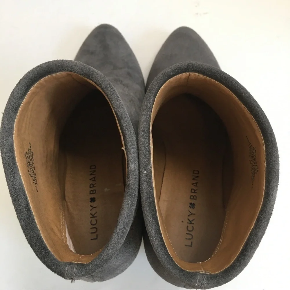 Lucky Brand Zakina Side Fringe Gray Leather Ankle Bootie